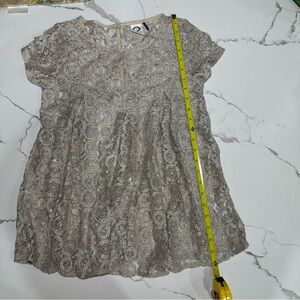 Anthropology akemi + kin lira champagne silver metallic lace blouse size XXS.